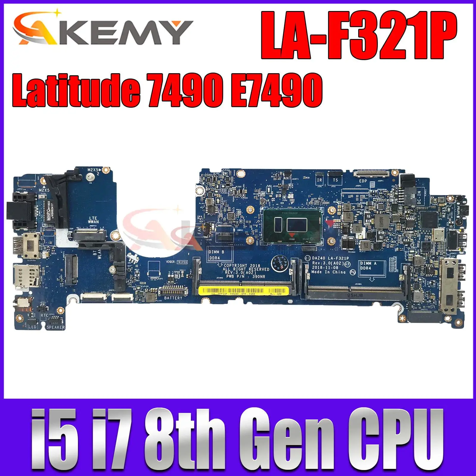 

For DELL Latitude 7490 E7490 Laptop Motherboard with I5 I7 8th Gen CPU DAZ40 LA-F321P CN-0PP44F PP44F Mainboard