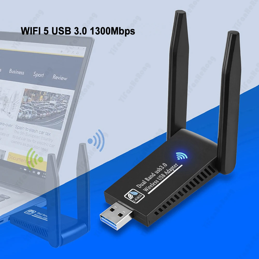USB 와이파이 어댑터 1300Mbps RTL8812BU 듀얼 밴드 PC용 블랙 이더넷 와이파이 동글 외부 안테나 와이파이 수신기 네트워크 카드