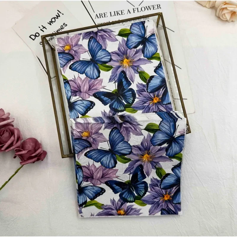 Paper Napkins 20pcs 33cm 2-Ply Oil Painting Butterfly Flower Printed Party DIY Decoupage Tissue Paper Decoration