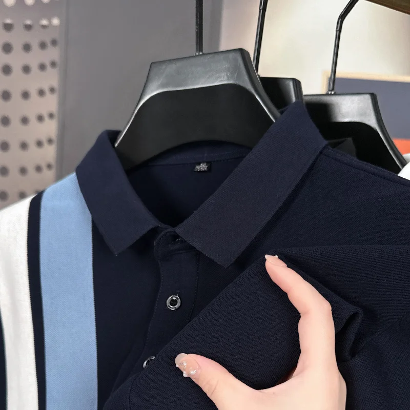 

Light Luxury Men's 100% Cotton Embroidered Lapel Polo Shirt 2023 New British Autumn/Winter Fashion Long Sleeve Warm Men Clothing