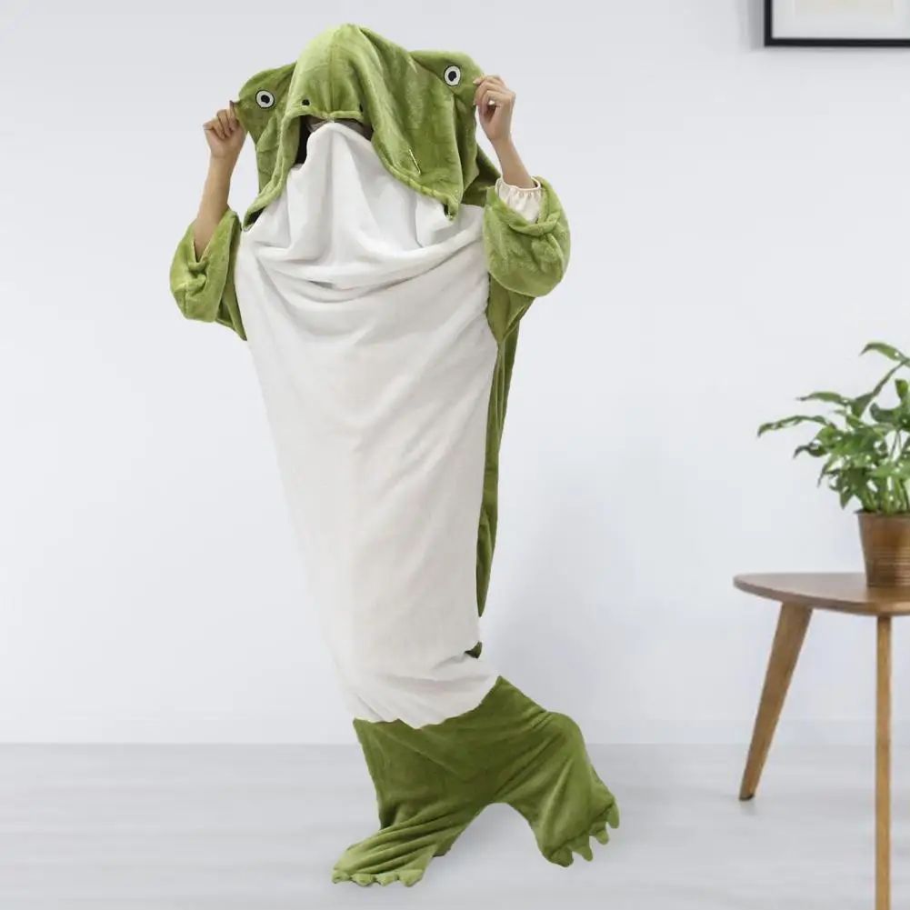 Flannel Sleeping Bag Softest Flannel Fabric Sleeping Bag Warm Cozy Cartoon Frog Hooded Blanket for Travel