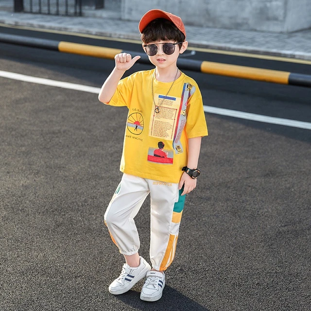 Baby Children'S Boy Clothes Summer Clothing Set 2022 New Fashion O-Neck  Letters Graffiti Tops & Jeans Two Pieces Suits 110-160 - AliExpress