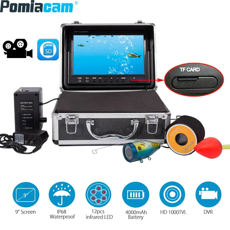 Caméra de pêche sous-marine WF09 9 pouces avec vision nocturne infrarouge et enregistrement DVR pour radeaux et bateaux