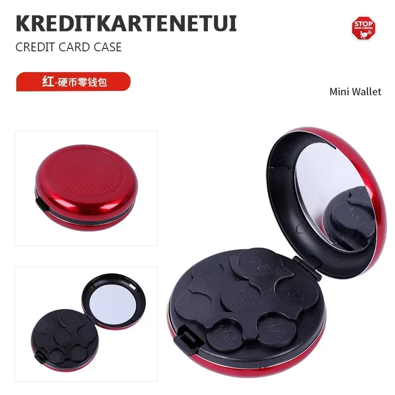 Fashion Creative Mini Euro Coin Storage Box with Mirror Portable Aluminum Alloy Circular Euro Zero Wallet for Gift
