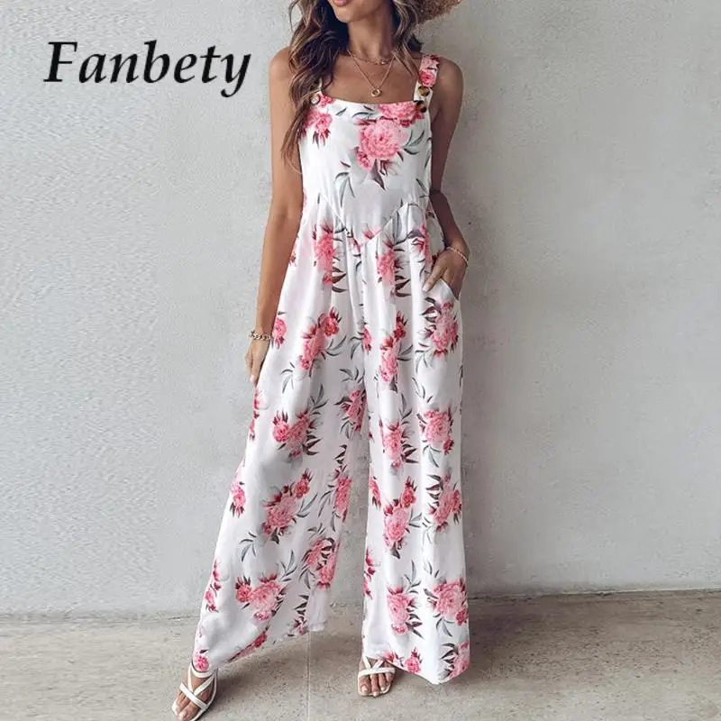 

Женский Повседневный комбинезон на бретельках, длинный комбинезон с широкими штанинами и карманами, пикантный Свободный комбинезон с открытыми плечами и цветочным принтом, лето 2024
