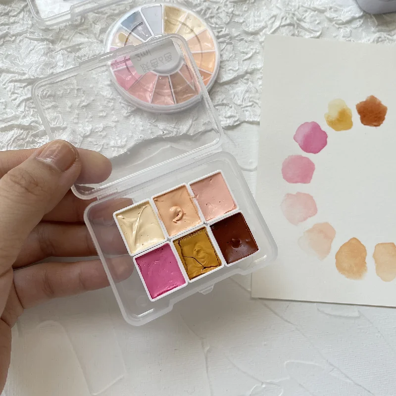 1ml/2ml Watercolor Skin Tone Solid Small Grid Divided Paint Set DIY Hand-painted Watercolor Painting Nail Color Acrylic Paint
