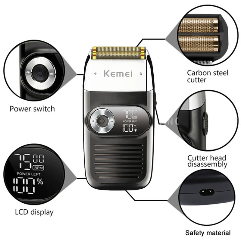 Kemei Rechargeable Hair Shaver For Men Beard Electric Shaver Face Electric Razor Men's Bald Head Shaving Machine Wet Dry electric shaver hair trimmer electric razor rotary shaver