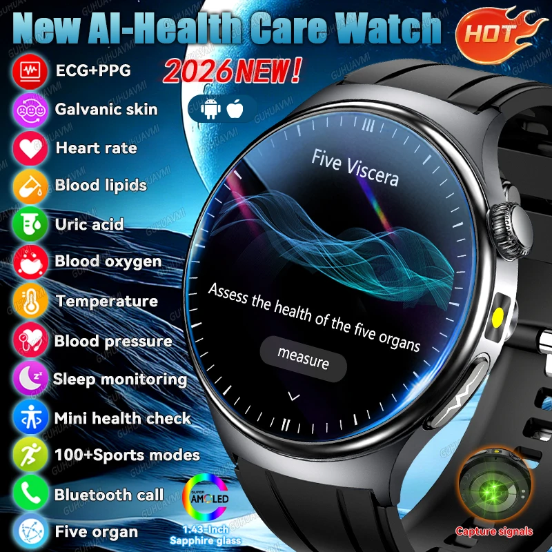 Nuovo Smartwatch 2026 con Diagnosi AI, ECG+PPG, Misurazione Accurata di Acido Urico, Pressione Sanguigna, Grasso Corporeo, Funzioni Fitness per Cinque Organi, Impermeabile