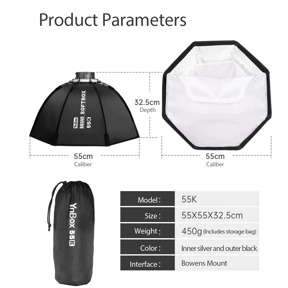 Yongnuo Original YnBox 55K 55cm YNLUX100 YNLUX100Pro YNLUX100RGB YNLUX200 Led 비디오 라이트 용 퀵 릴리스 옥타곤 소프트 박스