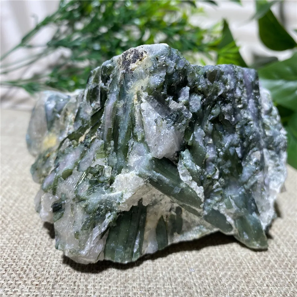 

Natural Stone and Crystal Green Tourmaline Hair Geode Druzy Gift Reiki Cluster Mineral Specimen Feng Shui Healing For Home Decor