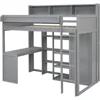 Twin Loft Bed with Desk  Wardrobe Solid Wood Loft Bed with Desk Storage High Loft Bed Frame with Bookcase Headboard and Ladder 5
