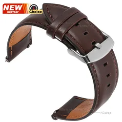 Premium Genuine Cowhide Quick Release Leather Watch Strap - Black/Brown, Multiple Sizes Available - 22mm (Dark Brown)
