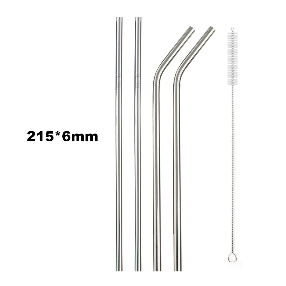 Deluxe Reusable Stainless Steel Straw Set with Cleaning Brush - Vibrant Metal Finish