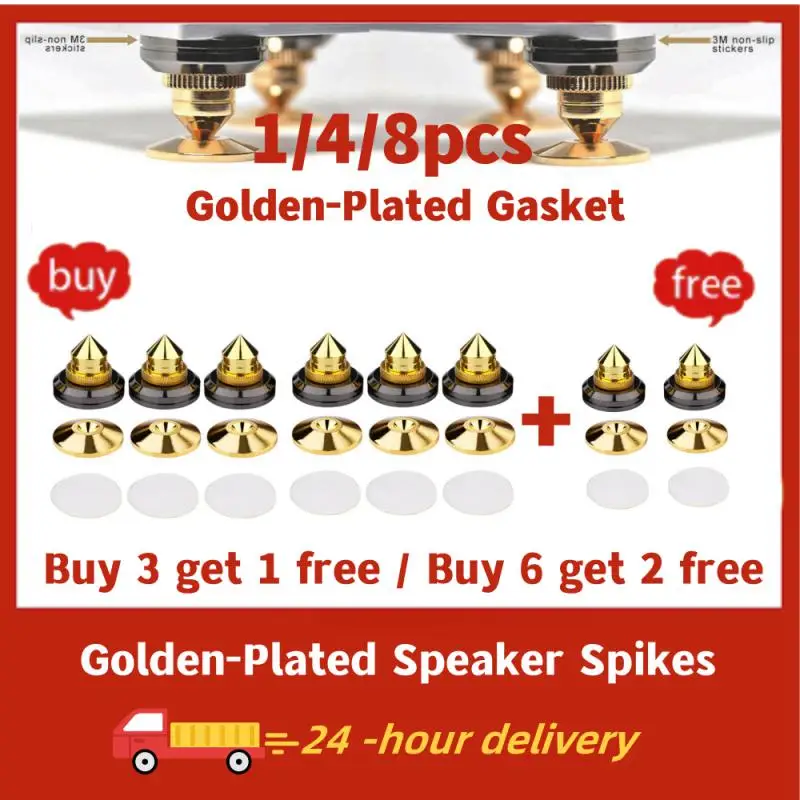 

1/4/8pcs Golden-Plated Speaker Spikes, Speaker Stands Subwoofer Amplifier Turntable Isolation Feet Furniture Pads