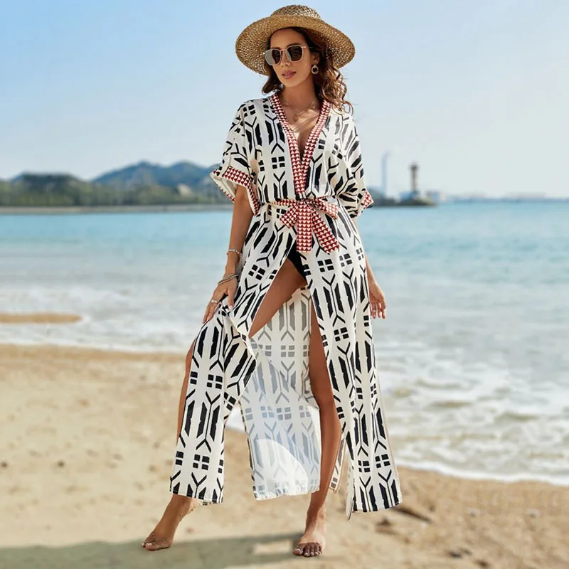 

Summer Dresses For Women 2023 Cape Korean Maxi Corset Dress Beach Outing Ladies Tunic Printed Coverup Sexy Cardigan Holiday