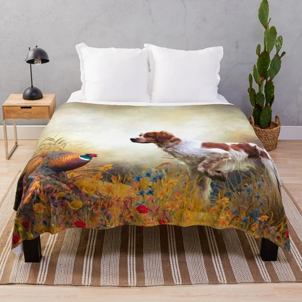 Brittany Spaniel hunting pheasant Throw Blanket sofa bed
