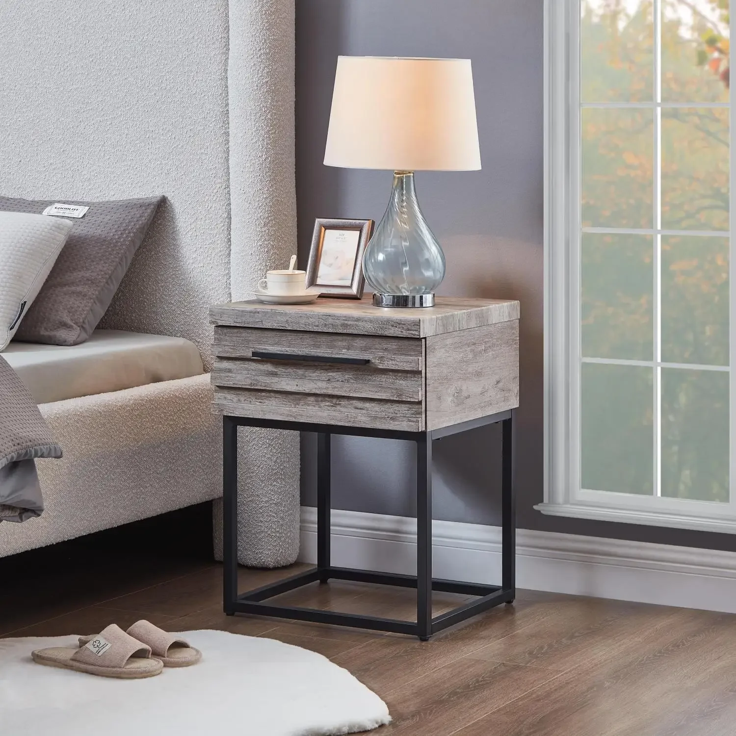 

Gray Celestial Contemporary Storage End table, Elegant and Versatile Design, Perfect for Living Room or Bedroom, Luxurious Choic