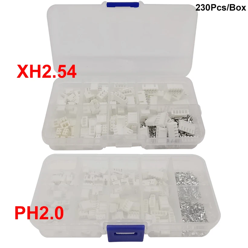 

230Pcs/Box PH2.0 XH2.54 2P 3P 4P 5Pin Plastic Shell Male Plug + Female Socket Pin Header Terminal Connector PH XH Kits