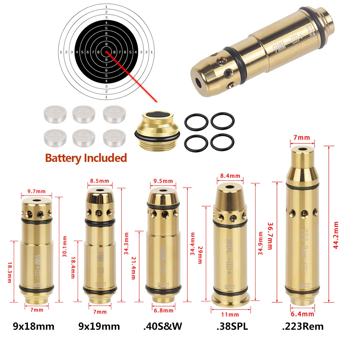 9mm Dry Fire Laser Training Practice 7.62x39mm 9x19mm/380ACP/223Rem Laser Bore Sight With Snap Cap AK47 Laser Trainer Cartridge