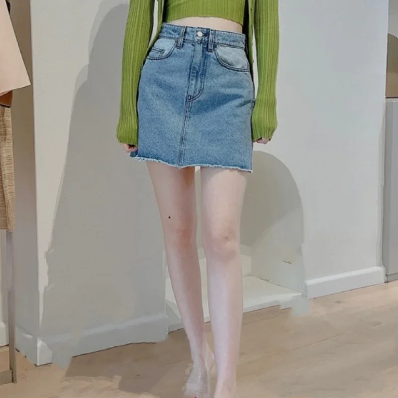 2023-spring-and-summer-new-daily-single-product-women-hit-color-patch-pocket-handmade-raw-edge-a-line-denim-skirt