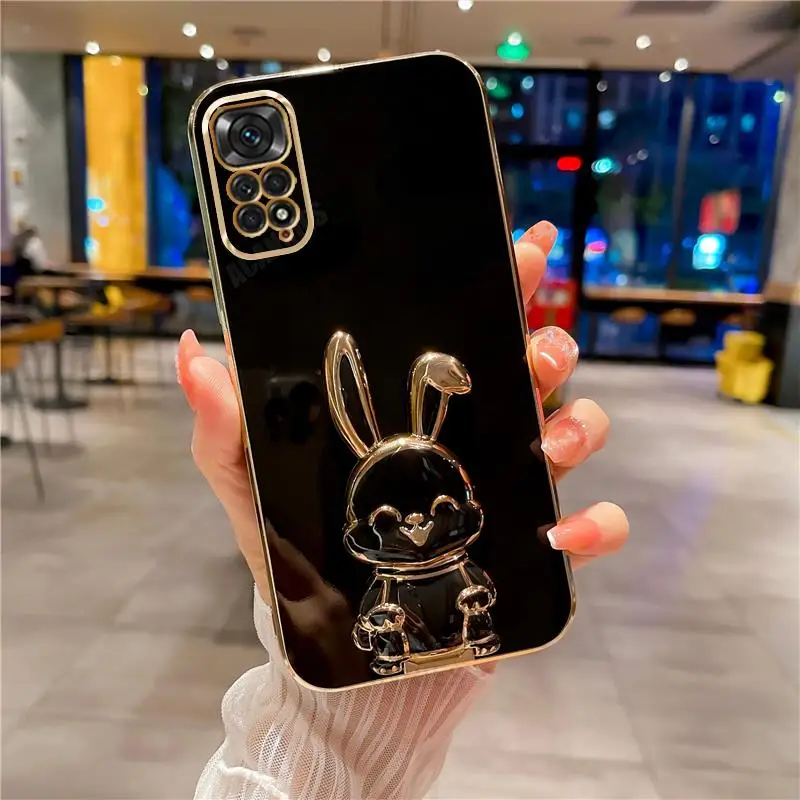 thumbnail image 1 of Note11s Luxury Rabbit Holder Case On For Xiaomi Redmi Note 11 Pro 4g 5g 10s 11s 9 10 9s 8 7 Plating Silicone Stand Cover 10c 9c, 1 of 5