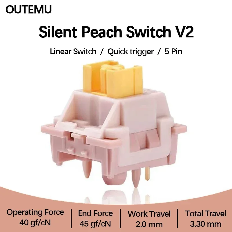Outemu-silent Peach Switch v2 Mudo Limão Switches Pré-lubed Teclado Mecânico Parágrafo Linear Tátil 5pin Hot-swap