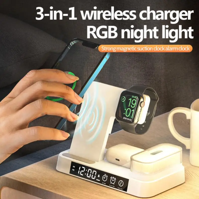 

Wireless Charger Fast Charging Detachable For Iwatch Phone Accessories Charging Dock Station Magnetic 3 In 1 Rgb