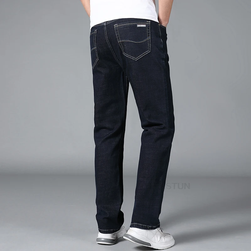 KSTUN Extended Length Jeans Men Dark Blue Extra Length Trousers Mens Clothing Straight Cut Business Casual Tall Man 190cm~200 cm 5