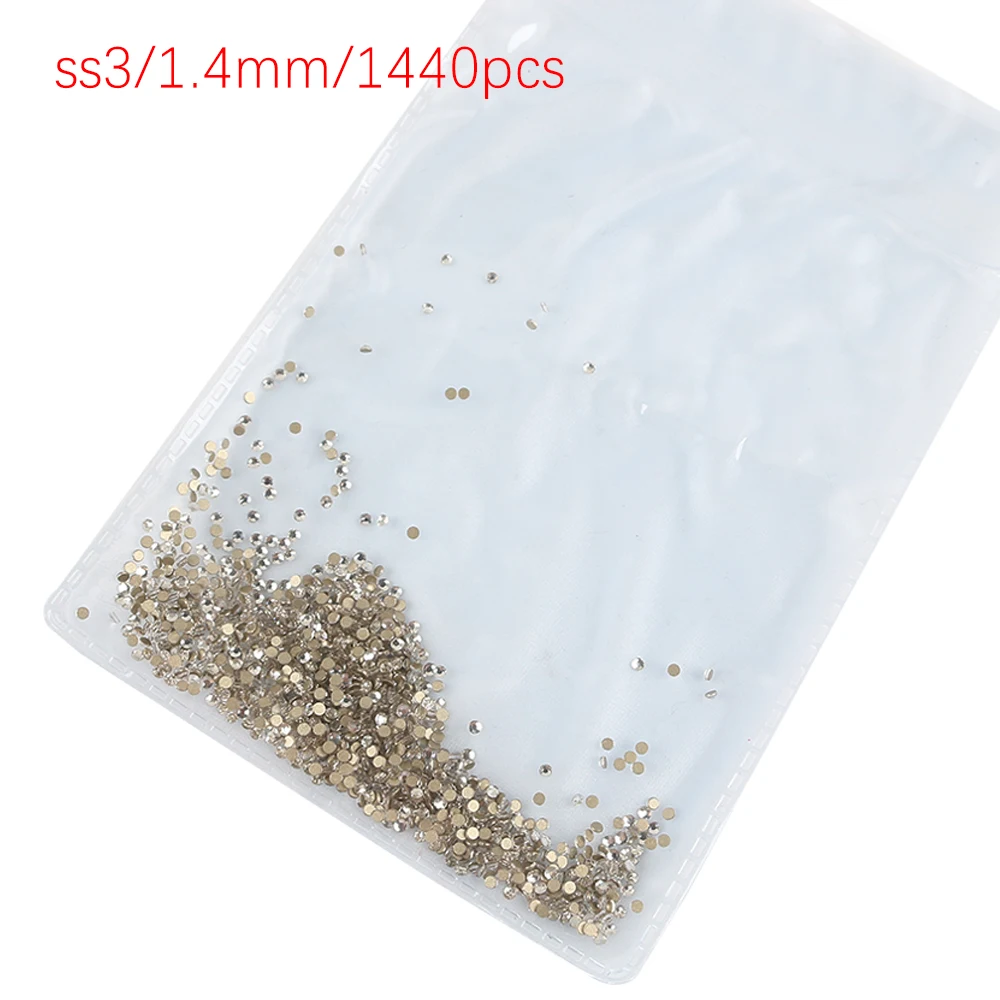 SS3 SS4 SS5 SS6 SS8 1440pcs Clear Crystal AB Golden Back Stones  3D Non HotFix FlatBack Nail Art Rhinestones Decorations 