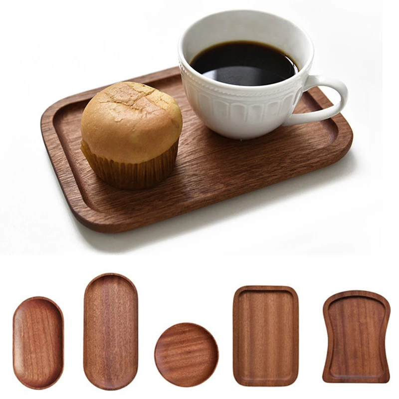 Large Size Walnut Wooden Tray Ins Wind Wooden Plate Dinner Plate Cake Bread Coffee Tea Solid Wood Tray Serving Table