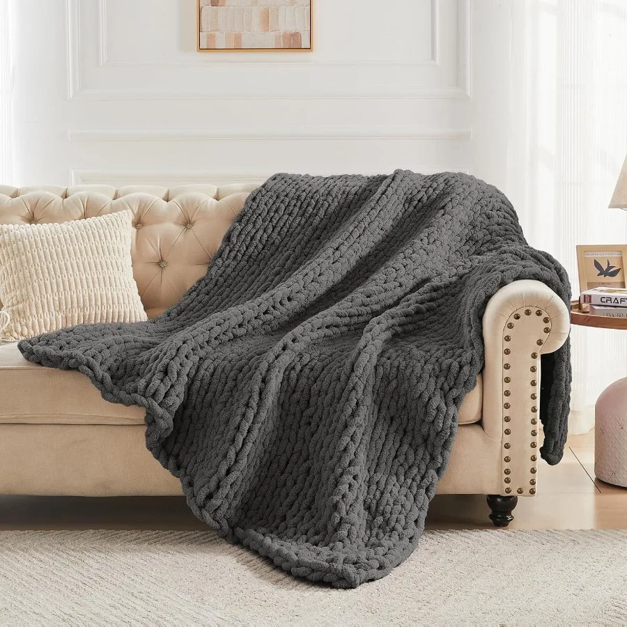 Chunky Knit Throw Blanket 60 X 80 Twin Size 100 Hand Made Large Chenille Loop Yarn Soft Fluffy Throws for Couch Sofa Bed Big Cr