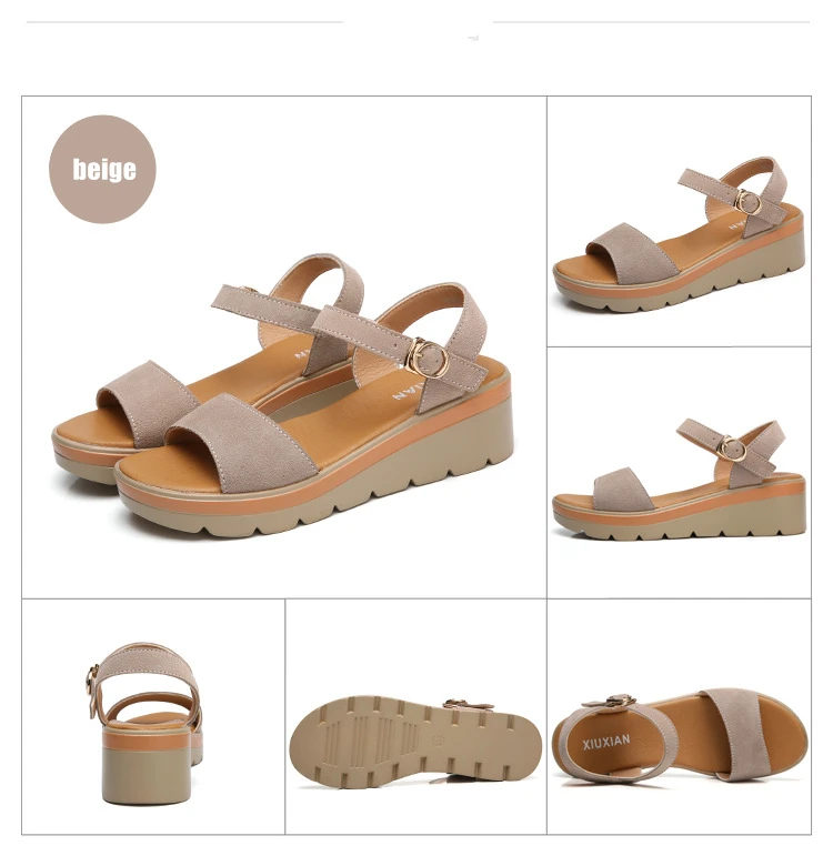 WOIZGIC المرأة الأم السيدات الإناث البقرة المدبوغ حقيقية أحذية من الجلد الصنادل منصة كول الصيف الشاطئ خارج عالية الكعب الكورية