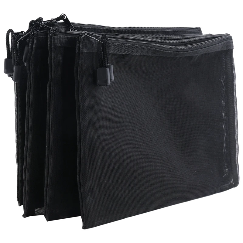 A42I-12 Pieces Mesh Bags Black Mesh Zipper Pouch Makeup Bags Cosmetic Travel Organizer Bags Pencil Case 2