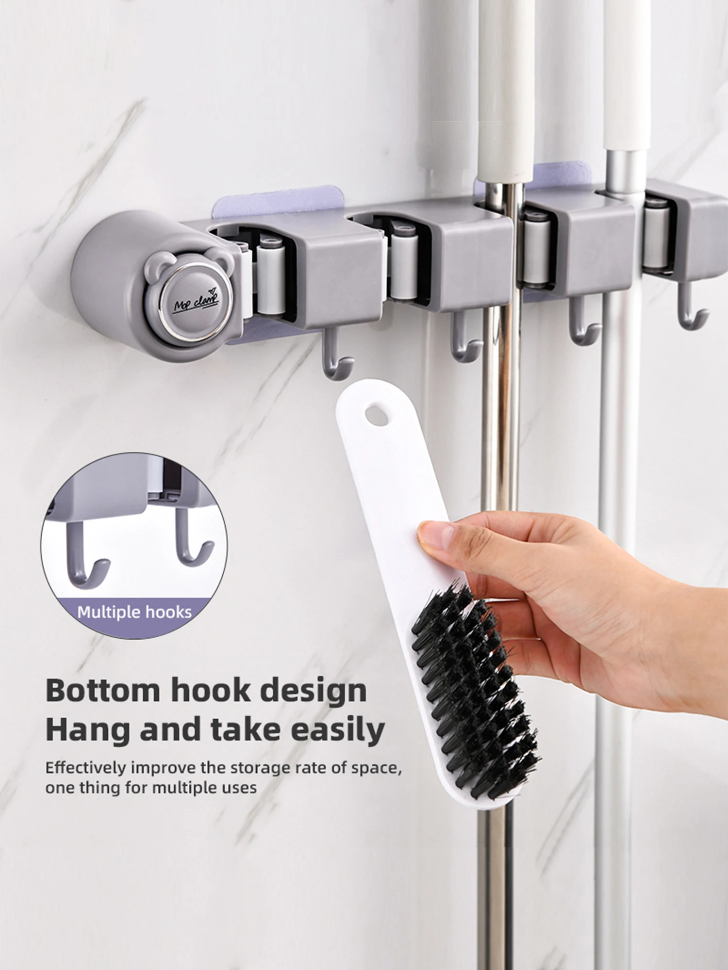 Broom Mop Holder, Wall Mounted Self-Adhesive Broom And Mop Organizer With Hooks For Bathroom Kitchen Closet Storage: 3 - 5 Days Free Delivery Only UK