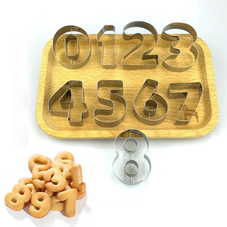 Cookie Cutters Moulds 9PCS/Set Puzzle Numbers 0-8 Arabic Numerals Cute Candy Biscuit Mold DIY Baking Tools Stainless Steel cookie cutter baking mold cookie mould