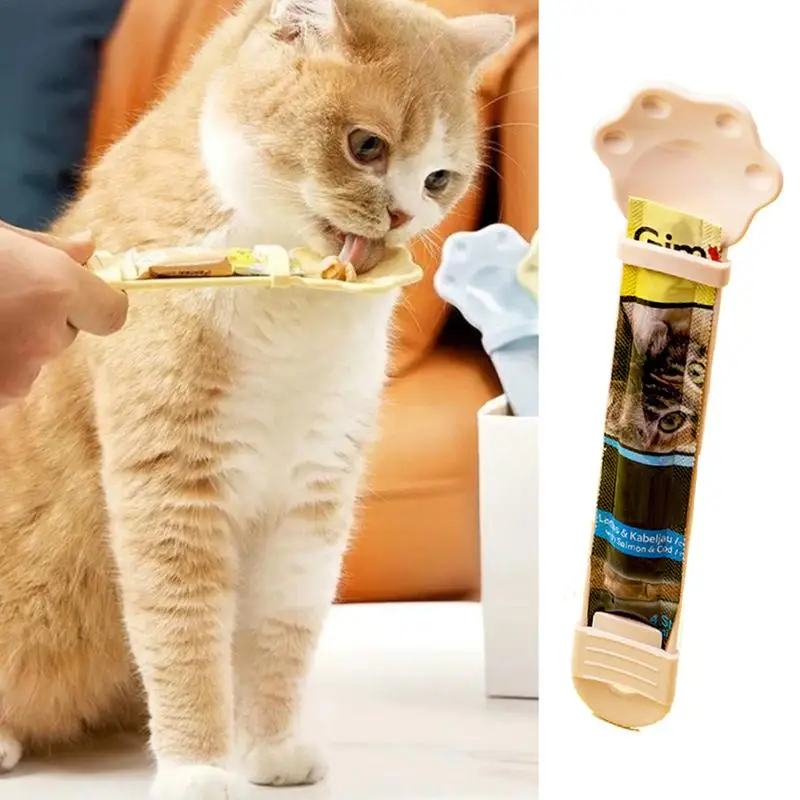 Cat Strip Feeder  Cat Snack Scoop Squeeze Spoon Cat Food Dispenser Long Handle Cat Treats Spoon for Wet Cat Treats Liquid Snack