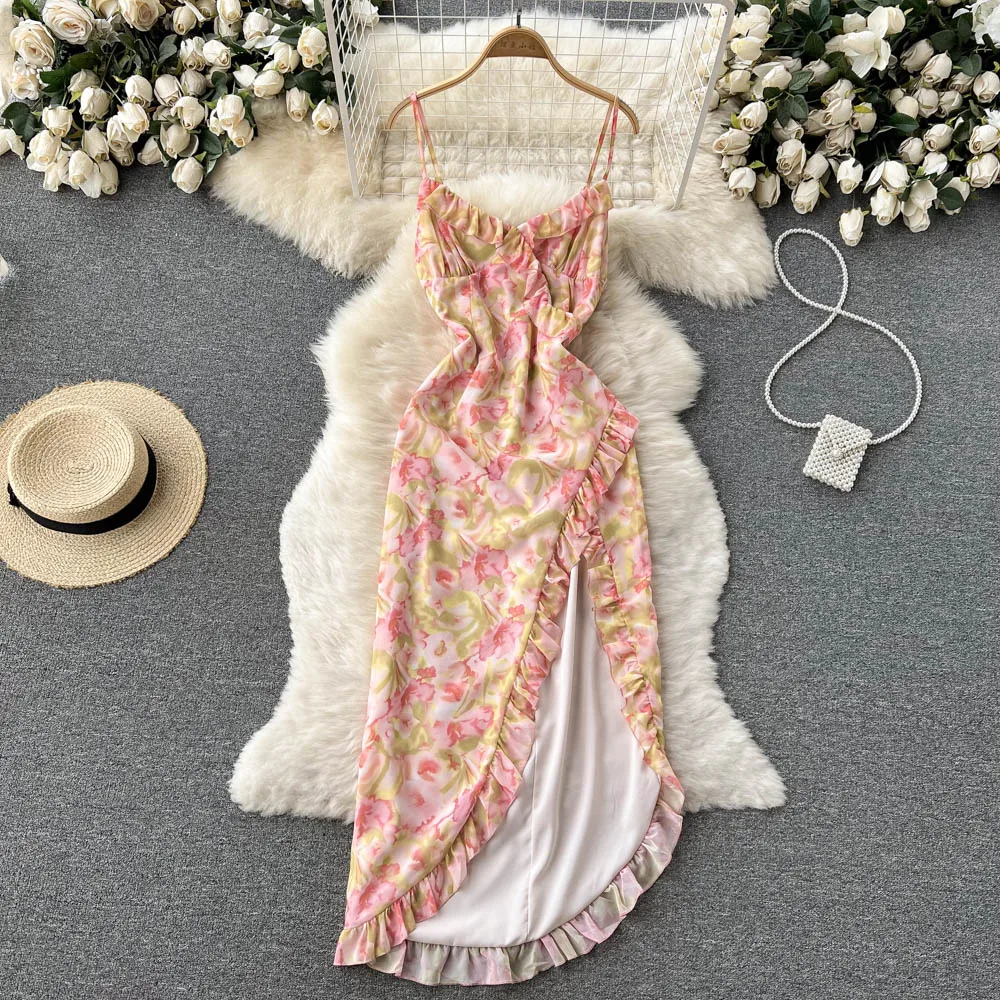  Summer Women Chiffon Print Strap Dress 