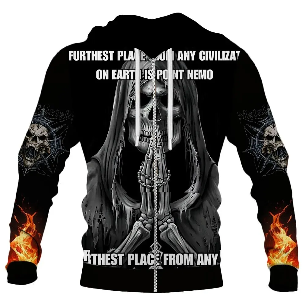 thumbnail image 1 of Nueva sudadera con capucha con cremallera y calavera con estampado 3D para hombre, chaqueta informal de calle de gran tamaño para hombre, ropa de moda retro para otoño e invierno, 1 of 5