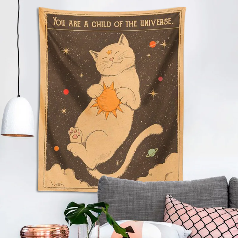 Sun moon Tarot Cat Tapestry Wall Hanging Witchcraft you are a child of the universe Bohemia Home Decor Hippie Bedroom Decor 2