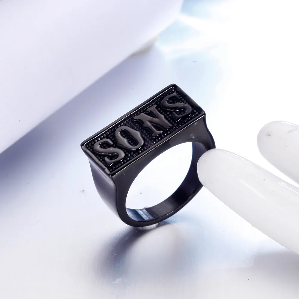 Megin Stainless Steel Titanium Sons of Anarchy Punk English Letter Vintage Rings for Men Women Couple Friends Gift Jewelry Bague