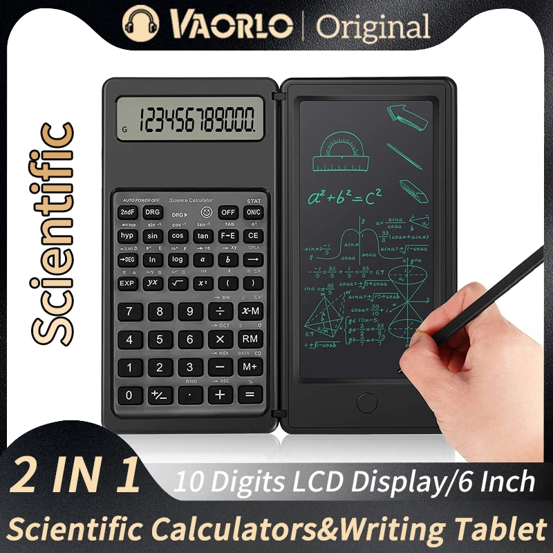 Scientific Calculator 2-In-1 Foldable 6 inch Writing Tablet 10 Digit LCD Display For College Office Student Teacher Accountant