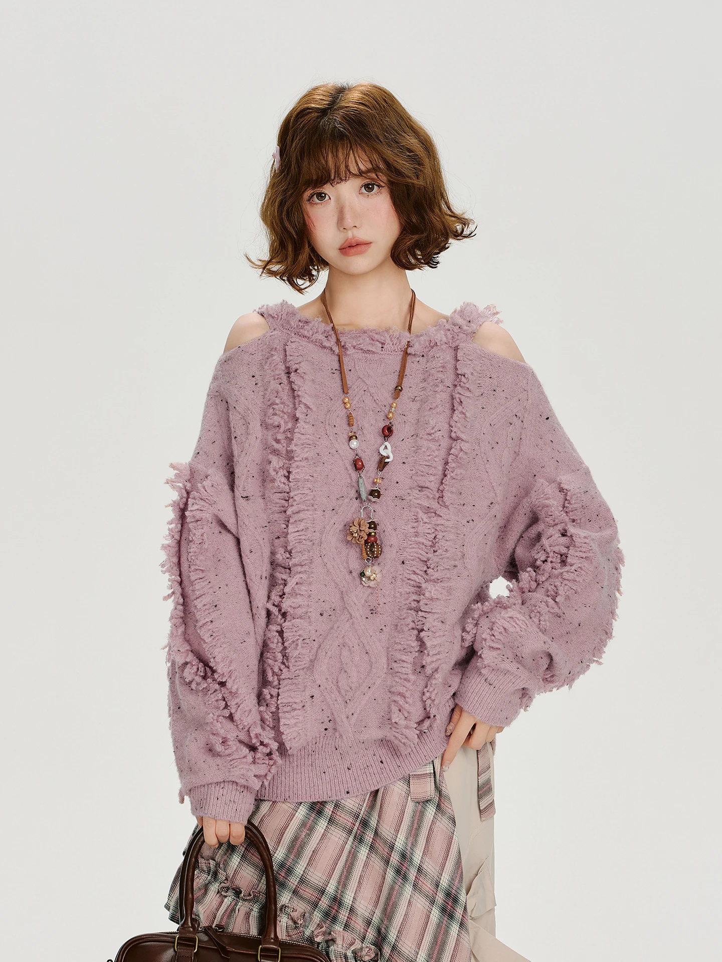 Girly American Retro Off-oulder Tassel Design Sweater Women's Autumn Winter Loose Knitted Top Faion Commute Sle Lon...