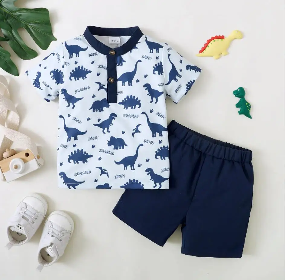 

Infant baby Summer clothes set Korean version Boys dinosaur print short-sleeved tops and shorts kids bebe outfits boys tracksuit