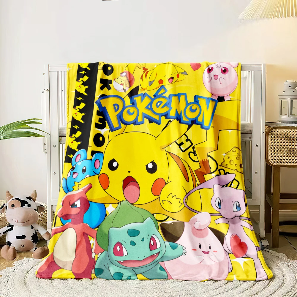Pokemon Blanket Cute Cartoon HD Flannel Fluffy Throw Camping Blankets for Children Sofa Throw Thin Blanket Modern Fashion Gift 2