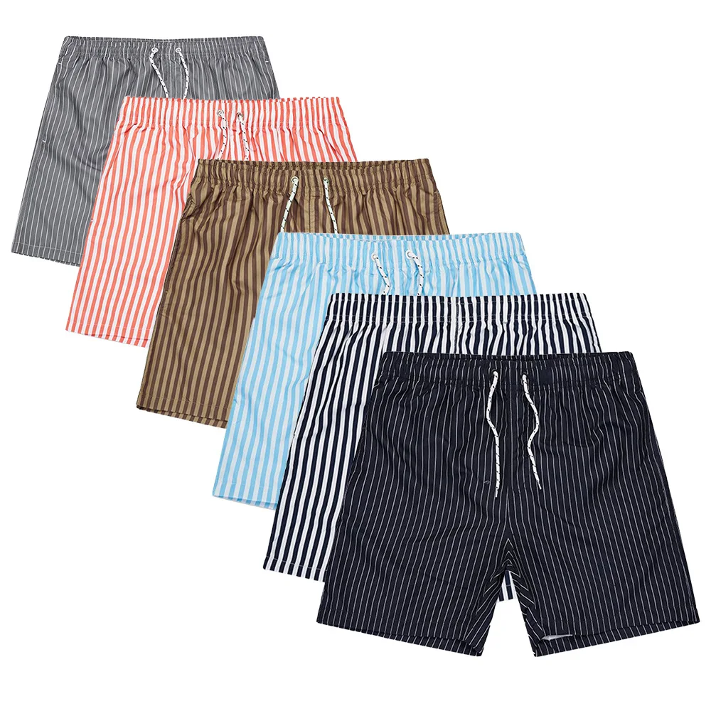 Men's Drawstring Beach Shorts Quick Dry Swim Trunks with Pockets Beachwear Stripe Bathing Suits Swimming Shorts Swimsuits