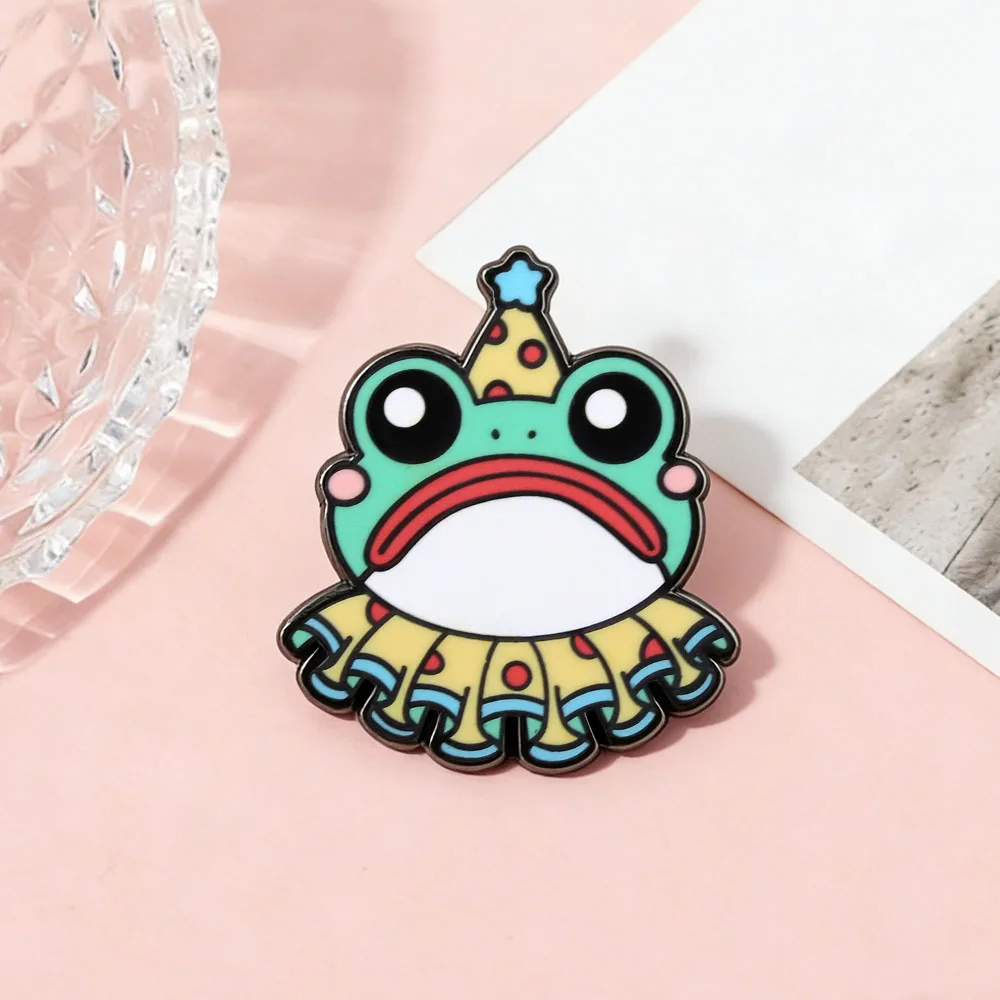 Lustiger Clown-Frosch Emaille-Pin, Trauriger Frosch-Brosche, Zirkustier-Abzeichen, Kawaii Metall-Schmuck, Geschenk für Kinder und Fans, für Rucksack und Jacke – Detail 8