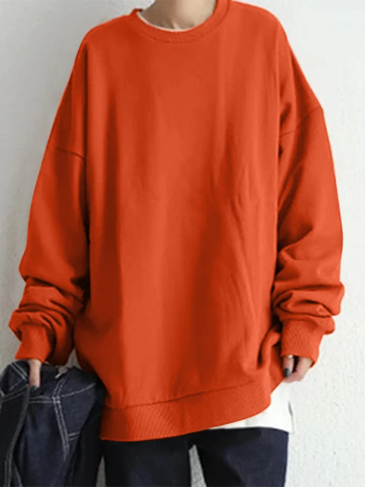 

Autumn Winter Women Sweatshirt ZANZEA Fashion Long Sleeve Loose Pullover Solid Hoodies Casual Sweatshirts Streetwear Oversized