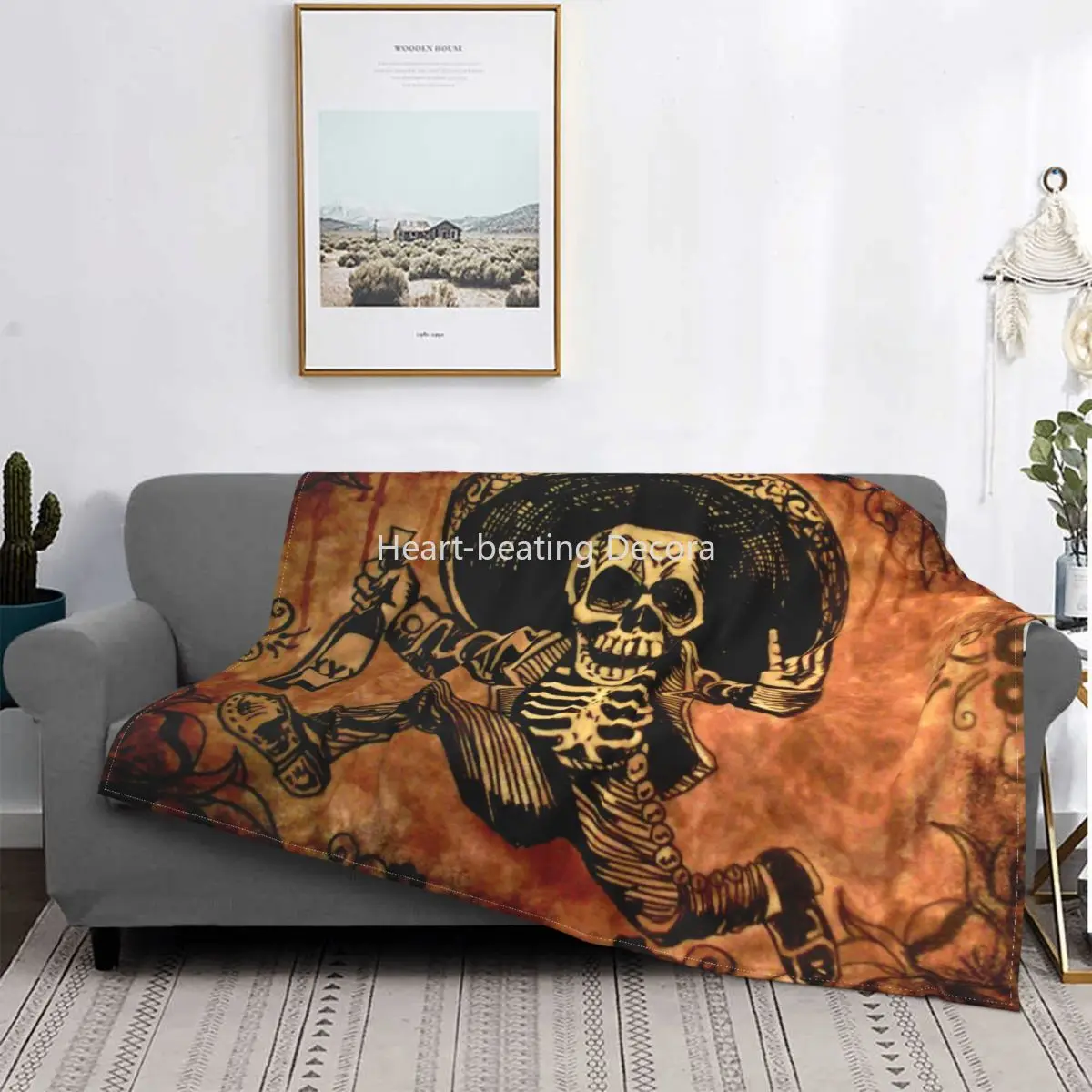 

Posada Day Of The Dead Outlaw Blankets Fleece Winter Skull Multi-function Warm Throw Blanket for Bed Bedroom Plush Thin Quilt