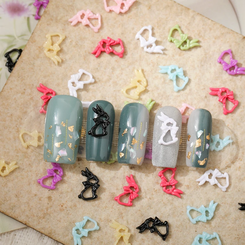 

50PCS 3D Hollow Rabbit Nail Charms Kawaii Accessories Parts For Manicure Decor Products Nails Art Decoration Supplies Materail