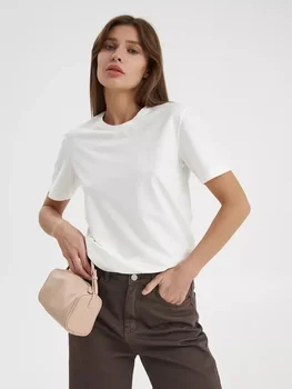 Sumuyoo Summer 100% Cotton Women's T-shirt Bottoming Basic Fashionable Lady Short Sleeve Loose Tops Shirts Solid 230g/㎡ Tops 1